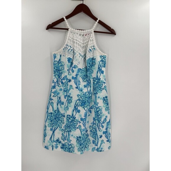 LILLY PULITZER Pearl Lace Shift Dress, Size 2, Blue White Back It Up, EUC - Picture 9 of 13